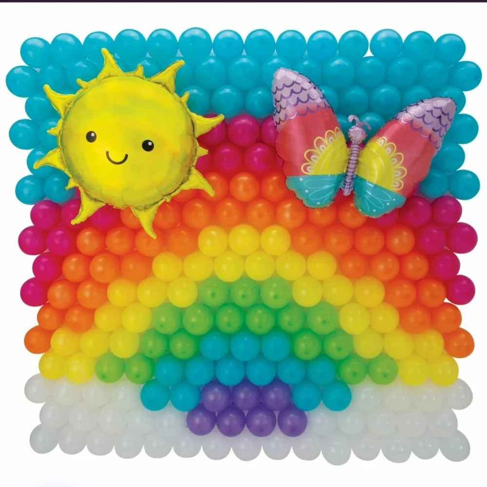 Air-Filled Sunshine, Rainbow & Butterfly Foil & Latex Balloon Backdrop Kit